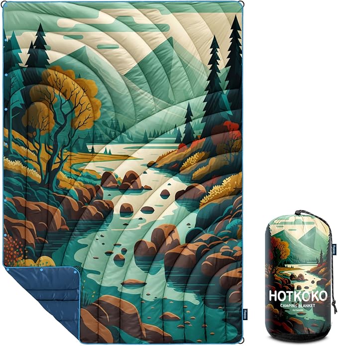 Camping Blanket,Puffy Printed Camp Blankets Lightweight Packable for Outdoor Camping,Traveling, Stadium, Hiking, Picnics