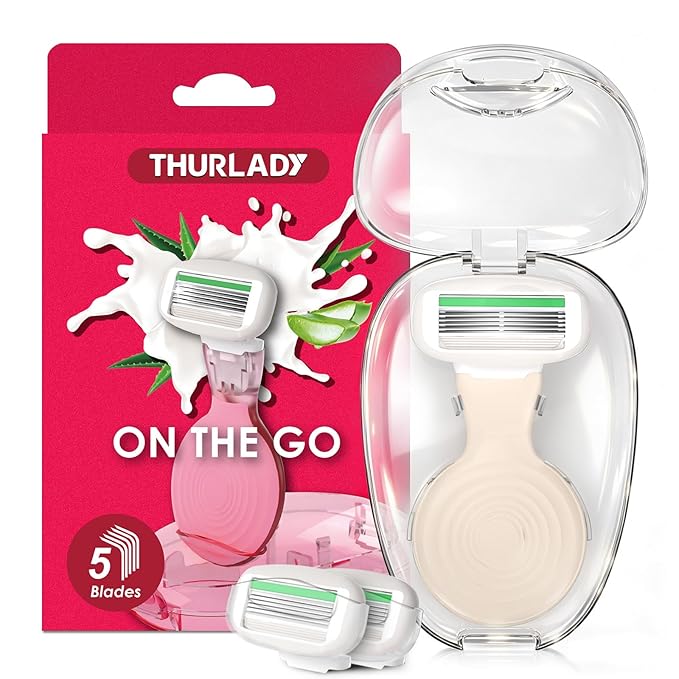 Travel Essentials Razors for Women, 5-Blade Womens Razors for Shaving, Travel Size Toiletries Women Razor Kit, Includes 1 Mini Handle with 3 Refills & 1 Case, Extra Smooth Shave (Beige)