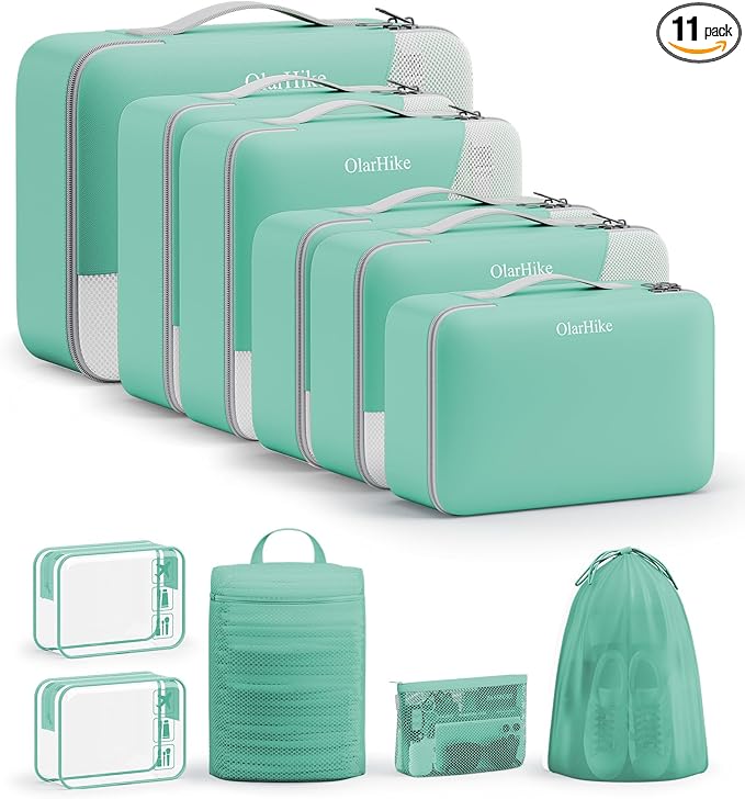 11 Set Packing Cubes for Travel, Gifts for Women Mom Kids, TSA Approved Bags for Makeup, Cosmetic, Toiletry, Suitcase Organizers for Checked Luggage, Cruise Essentials, Airplane Accessories, Sky Blue