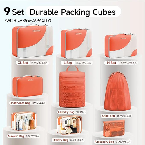 11 Set / 9 Set Packing Cubes for Travel,Gifts for Women Mom Kids,TSA Approved Bags for Makeup, Cosmetic, Toiletry, Organizers for Suitcase Carry On, Cruise Essentials Airplane Accessories,Orange