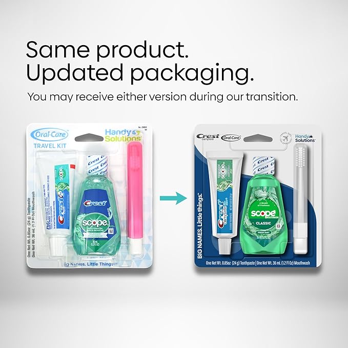 Handy Solutions Oral Care 3-Piece Travel Size Set w/Mouthwash, Toothpaste, & Folding Toothbrush (Pack of 6), TSA Approved