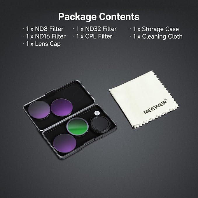 NEEWER CPL ND Filter Set Compatible with DJI Osmo Action 6 Only, Snap On 4 Pack ND8/16/32 Adjustable Circular Polarizing Lens Filters Multicoated Action Camera Photography Accessories with Lens Cap