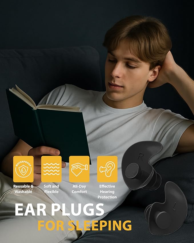 Ear Plugs for Sleeping,Noise Reduction Soft Silicone Earplugs,Reusable Hearing Protection Earplugs for Noise Sensitivity, Sleep, Travel, Noise Cancelling Ear Plugs for Sleep - Black