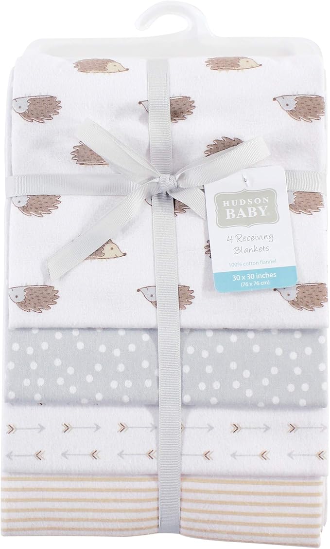 Hudson Baby Unisex Baby Cotton Flannel Receiving Blankets, Hedgehog, One Size