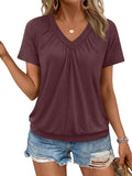 AUTOMET Womens Tops Short Sleeve V Neck T Shirts 2026 Summer Spring Beach Vacation Clothes Casual Loose Ruched Top
