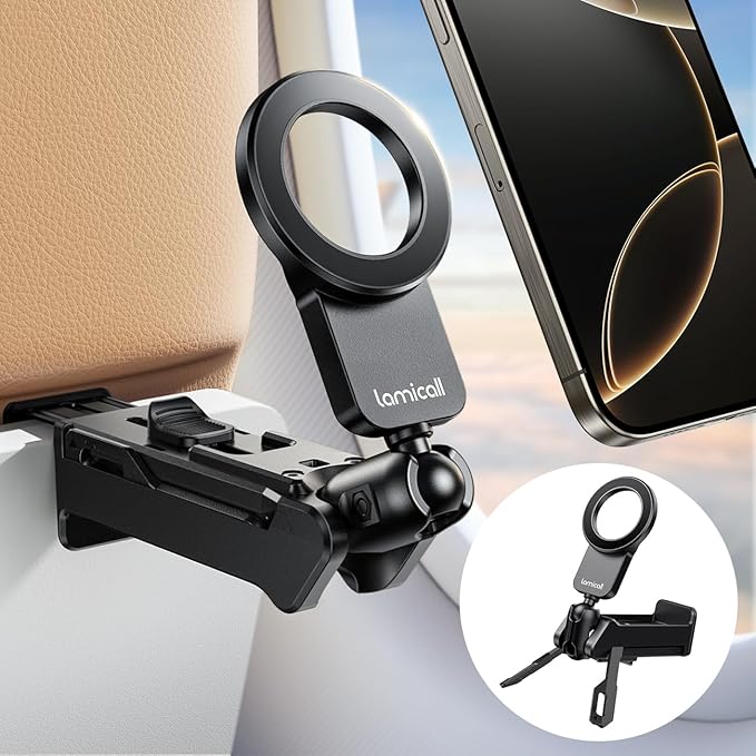 Lamicall for Magsafe Airplane Phone Holder, Airplane Travel Essentials for Flying Plane, Handsfree Airport Phone Mount Long Flight Must Haves for Woman Man Fits iPhone 17 16 15 14 Pro Max Series