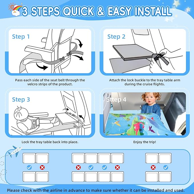 Gocozy Toddler Airplane Bed with Blanket, Airplane Seat Extender for Kids, Travel Essentials for Kids, Dinosaur