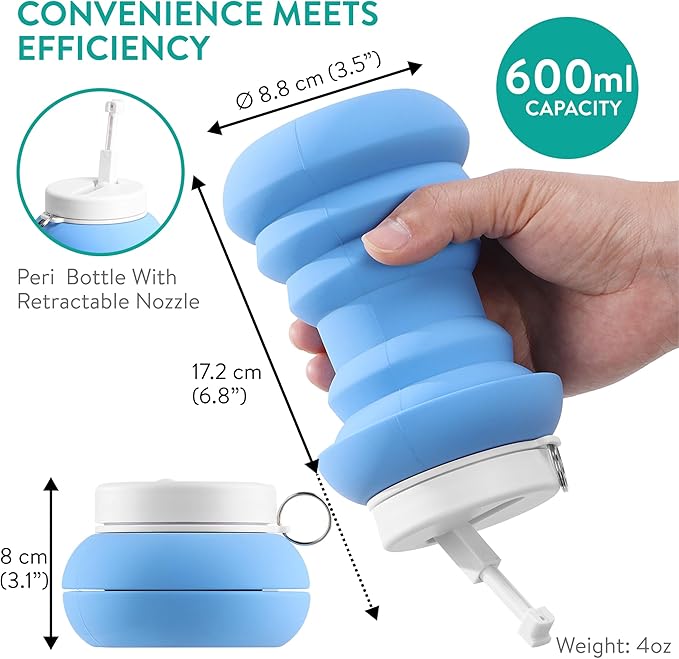 Cynpel Foldable Peri Bottle - Compact Leak-Proof Portable Travel Bidet Sprayer - Ideal for Postpartum Care Perineal Spray Wash & Personal Hygiene - Jet Spray Portable Bidet - Blue