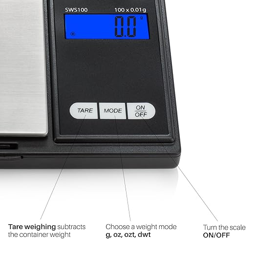 Smart Weigh Digital Pocket Scale – 1000g x 0.1g Precision – Ideal for Jewelry, Food, Herbs, and Medicine – Stainless Steel Platform with Protective Cover – Black (Battery Included)