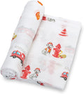 LollyBanks Muslin Swaddle Blanket, 100% Muslin Cotton Swaddle Blankets for Baby Boys, 47 X 47 Inches Soft and Cozy Blankets for Newborn Baby, Newborn Essential, Registry (Fireman Dog Print)