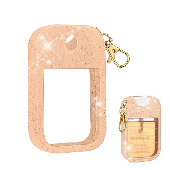 AIERSA Hand Sanitizer Spray Glitter Case Compatible with Touchland, Silicone Hand Sanitizer Case Holder with Keychain for Touch Land Mist 1FL. OZ(Glitter Sequin Blush Beige)