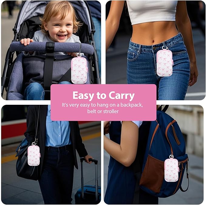 Hand Sanitizer Spray Case,Compatible with Popular Sanitizers,Zipper Pouch for Hand Sanitizer,Cute Fashion Accessories with Snap Hook for Glow Mist and Power Mist 1FL OZ,Suitable for Outdoor(Bow)