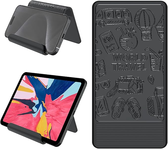Airplane Phone Holder Mount, Travel Essentials Flexible Phone Holder, Airplane Tablet Holder for Flying, Desk, Compatible with iPhone, Smartphone, Tablet (Black Silk Screen)