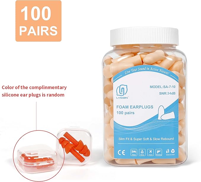 LYSIAN Foam Ear Plugs for Sleeping Small Ear Canals Women, Kids-35dB SNR Noise Canceling Sleep Earplugs for Snoring, Work, Shooting, Studying, Flesh Color-100 Pairs
