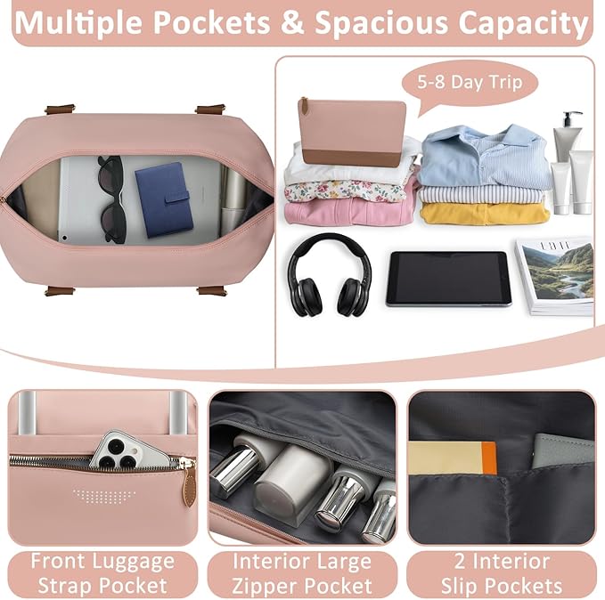 ELONGRIVER Travel Duffle Bag for Women, Weekender Bags, Hospital Bag for Labor Delivery, Lightweight Tote Duffel Overnight Bag with Luggage Sleeve, Airplane Travel Bags with Toiletry Bag, X-Large,Pink