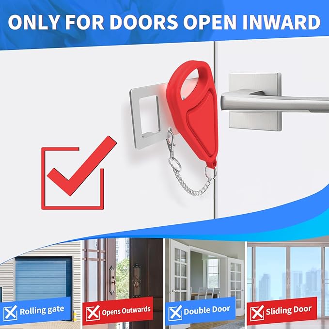 Portable Door Lock,2Pack Hotel Door Lock for Travel,Extra Lock for Additional Privacy and Safety in Home,Hotel and Apartment,Protect Family Security in Traveling,Home,Hotel,Apartment,AirBNB