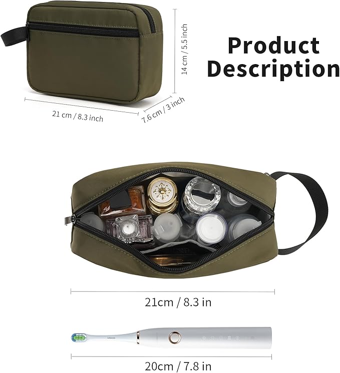 Travel Toiletry Bag, Small Cosmetic Bag, Hanging Water-Resistant Organizer for Men & Women, Ideal for Makeup, Shaving Kit, Gym Essentials & Travel Accessories (Olive Green)