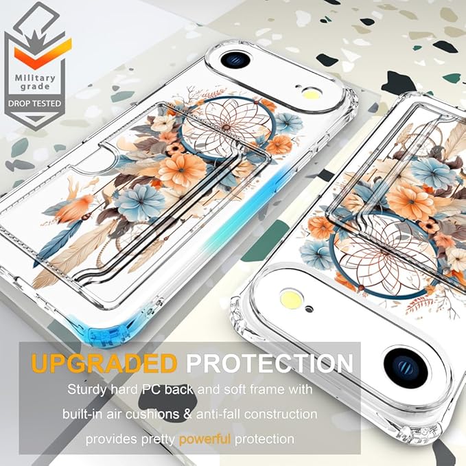 Compatible with iPhone 17 Air Case Card Holder for Women Cute Design,Wallet Phone Cases Transparent Cool Kawaii Protective (Clear Dreamcatcher Dream Cather)