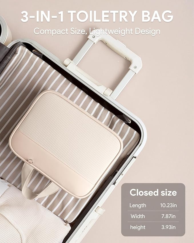 Lotour Travel Toiletry Bag for Women with Travel Size Silicone Containers Set, Hanging Toiletry Bag for toiletries, Cosmetic Bag Travel Organizer (White)