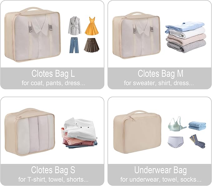 Vercord 8 Set Travel Packing Pods Luggage Organizers Cubes with Laundry Bags Accessories