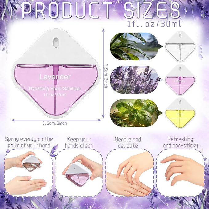 3 Pcs Power Mist Hydrating Hand Sanitizer Spray Bulk Travel Size Hand Sanitizer Spray Pocket 1 oz Square Card Bottle for Daily Use Mother's Day Employee Staff Nurse Teacher Appreciation Gifts