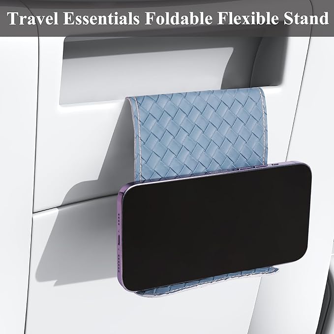 QIELIZI Airplane Travel Essentials for Flying Flex Flap Cell Phone Holder & Flexible Tablet Stand for Desk, Bed, Treadmill, Home & in-Flight Airplane Travel Accessories(1-Woven Blue)