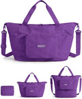 BAGSMART Foldable Travel Bag, 37L Expendable Personal Item Bag, Lightweight Weekender Bags for Women, Water Resistant Extra Carry on for Travel, Purple
