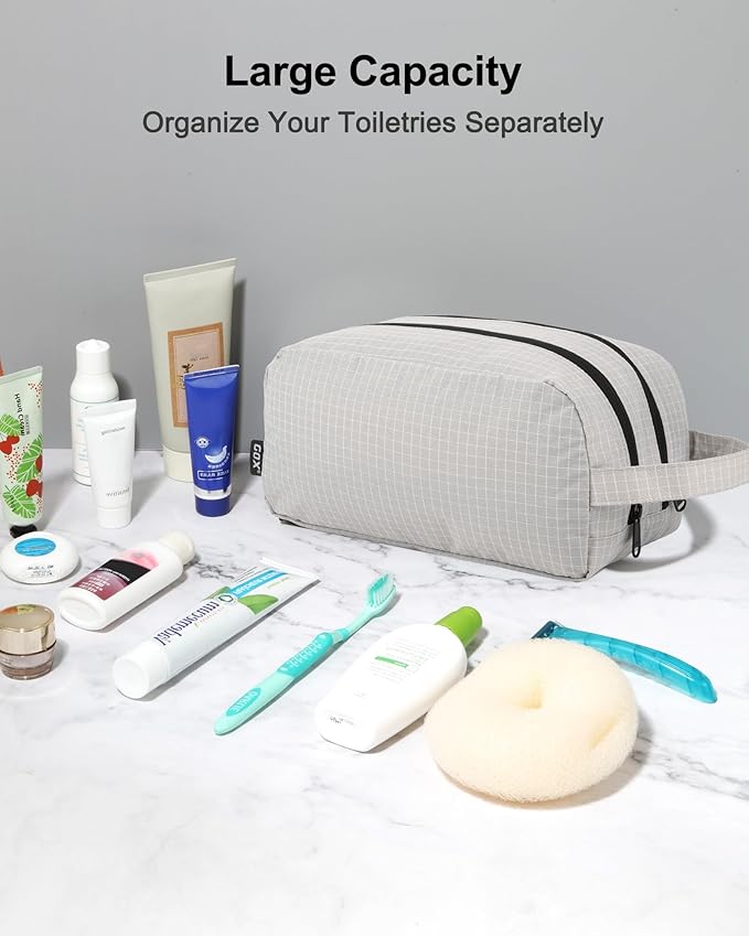 GOX Small Travel Toiletry Bag for Men, Dopp Kit, Water-Repellent Nylon, TSA Carry-On Leakproof Cosmetic Organizer (10.4"x5.5"x5.1") & Carry Handle (Grey)