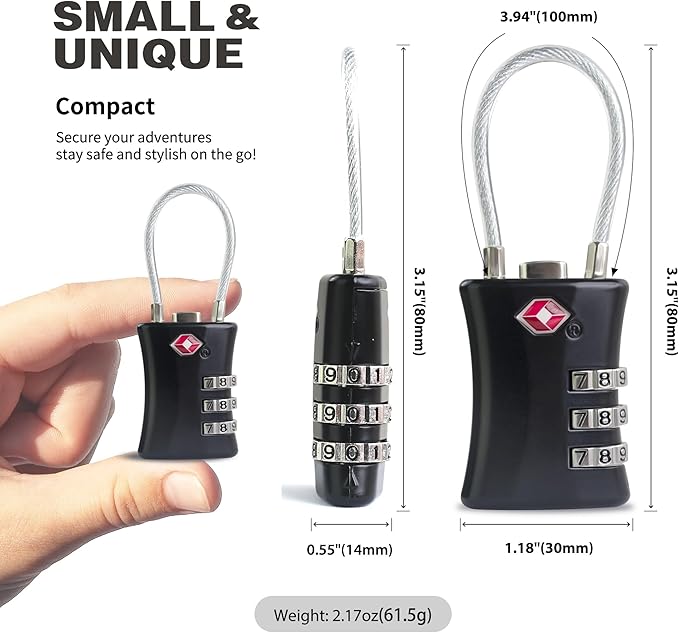Suitcase Locks TSA Approved, Small Padlock Combination, TSA Locks for Luggage, Combo Travel Padlock with Code for Backpack, Gym Locker, Ammo Can, Gun Case, Bag Zipper, Box (Black)