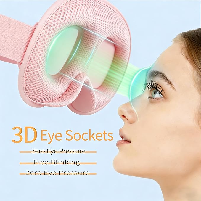 3D Sleep Mask for Side Sleepers, Memory Foam Eye Mask for Sleeping, 100% Blackout, Breathable & Lightweight, Adjustable Strap, No Pressure on Eyes, Soft Travel Sleep Mask for Men & Women Pink