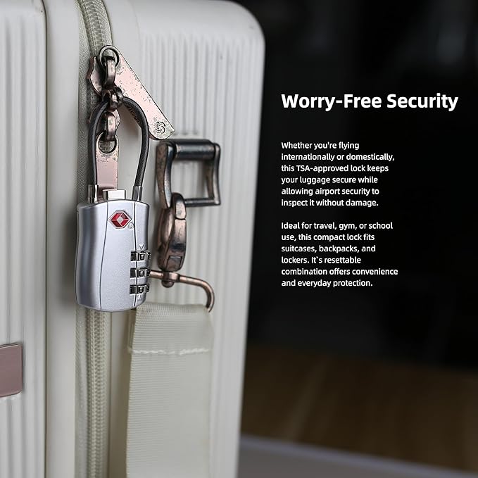 Luggage Locks TSA Approved 2 Pack, Small Padlock Combination, TSA Locks for Luggage, Travel Combo Padlock with Code for Suitcase, Backpack Zipper, Locker, Gun Case, Ammo Can (Black+Silver)