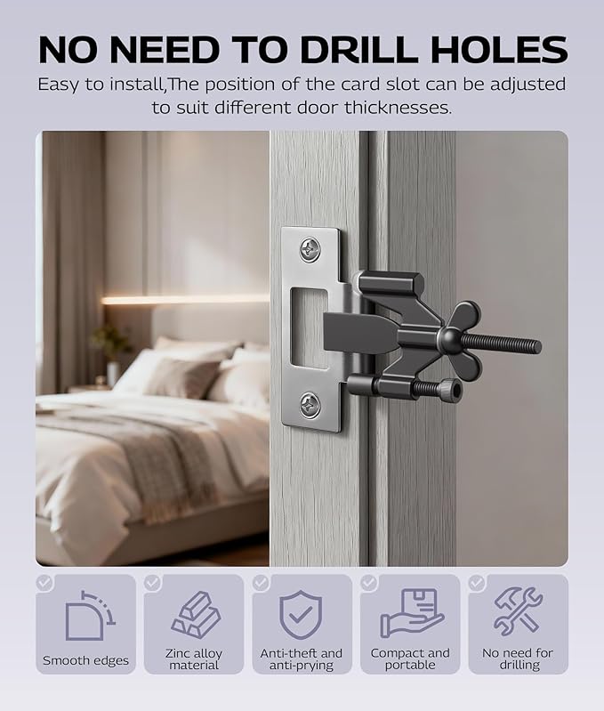 DPB 2 Pack Adjustable Portable Door Lock, Hotel door stopper-Silicone Protector Caps Included,Prevent Unauthorized Entry-Ideal for Home, Travel, College, Hotels, Apartments