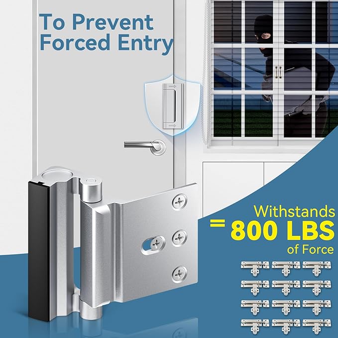 3Pcs Door Reinforcement Lock, Door Locks for Kids Safety, Door Safety Locks from Inside, Withstand 800lbs Force - Enhance Home Security, Door Lock Security, Aluminum Construction (Silver)