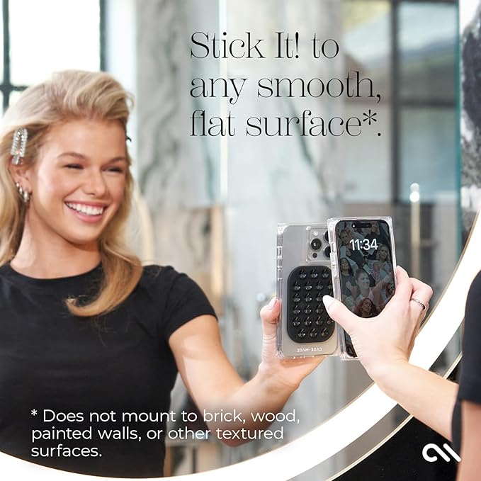 Case-Mate Adhesive Suction Cup Phone Mount - Sticky Phone Grip with Strong 3M Adhesive - Anti-Slip Phone Holder - Content Creator Essentials - Compatible with iPhone, Android Phones & Cases - Black