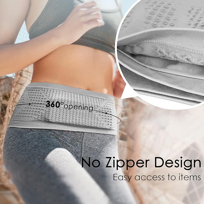 Adorila Slim Running Belt, No-Bounce Hidden Waist Pack with 360° Opening for Soft Flask, Cellphones, Keys or Gels, Grey, Small