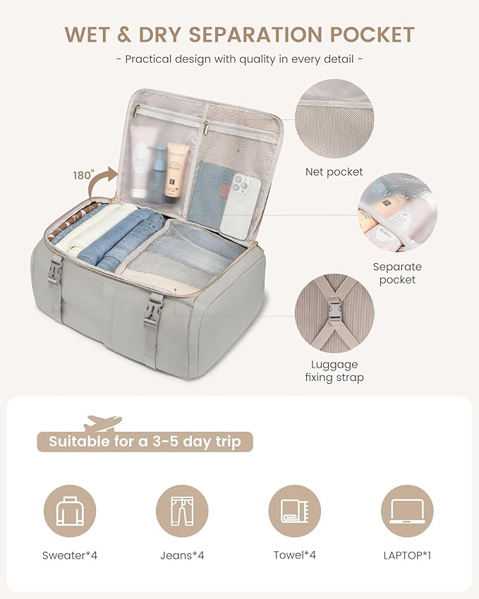 LOVEVOOK Travel Backpack for Women/Men, Personal Item Bag with 3 Packing Cubes Fits 17" Laptop, 50L Travel Backpack Carry on Flight Approved, Water-resistant Carry On Bag for Airplanes