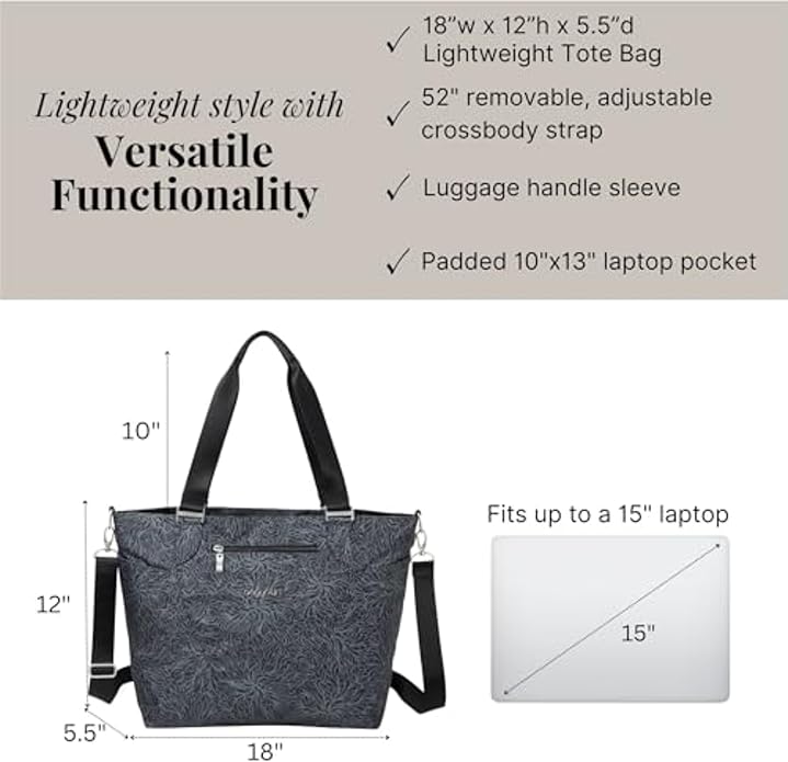 Baggallini Avenue Tote - 12x18 Laptop Tote Bag for Women - Lightweight Work Travel Carry On Bag