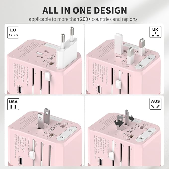 EPICKA Universal Travel Adapter GaN 45W, European Travel Plug Adapter with PD&QC Fast Charging(2 USB-A & 3 USB-C Ports) - Worldwide Travel Essentials, International Power Adapter for UK/US/AU