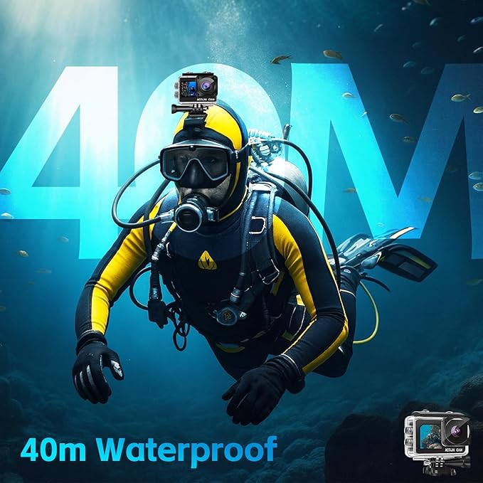 Action Camera FHD 1080P 16MP with 32GB Memory Card - 131FT/40M Waterproof Dual Screen Sports Camera,2X Batteries & Multifunctional Accessories Kit for Helmet, Bicycle