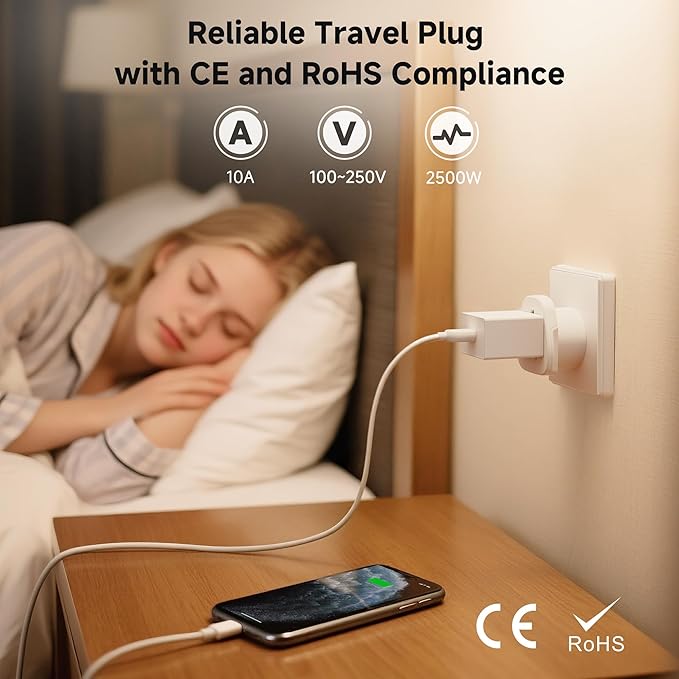 Cable Matters Universal Travel Adapter for US Outlets, World to US Plug Adapter, Works with Type C/G/A/I/N Power Plugs, UK/Ireland/Australia/Japan/China to USA Converter, CE & RoHS, White