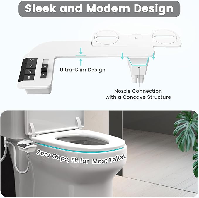 Bidet Attachment for Toilet Unique Dual Retractable Nozzles Badays for Toilets Seat, Non-Electric Self-Cleaning Fresh Water Sprayer, Adjustable Water Pressure Bidets for Existing Toilets