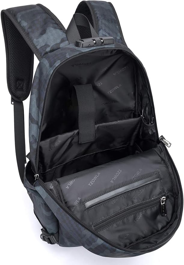 Tzowla Travel Laptop Backpack Water Resistant Anti-Theft Bag with Giant Tumbler Holder Pocket and Lock 17.3 Inch Computer Business Backpacks for Women Men Work College Gift,Casual Daypack(BlueCamo)