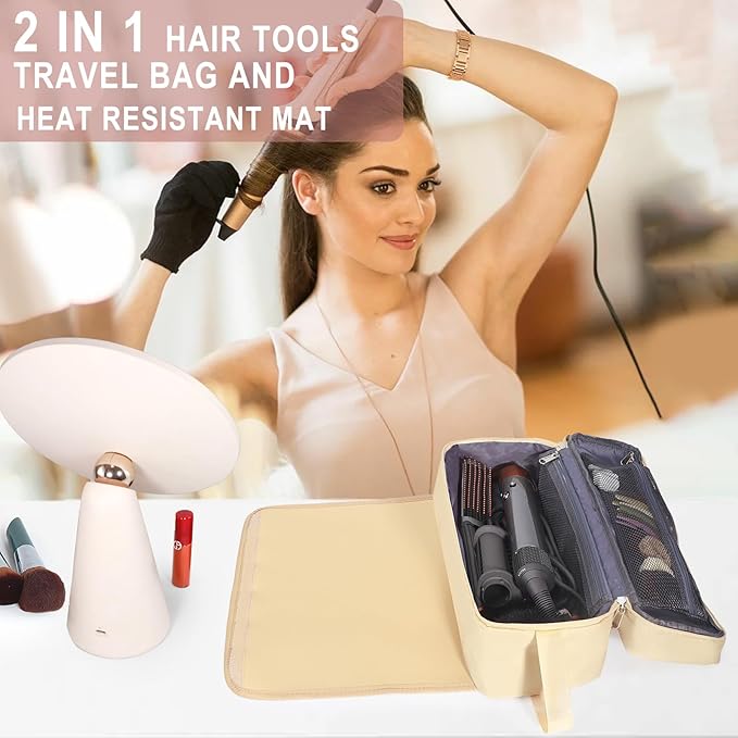 Hair Tools Travel Bag with Heat Resistant Pad, Portable Hair Tools Storage for Hair Straighteners, Curling Iron and Hair Care Accessories, Traveling Essentials for Women