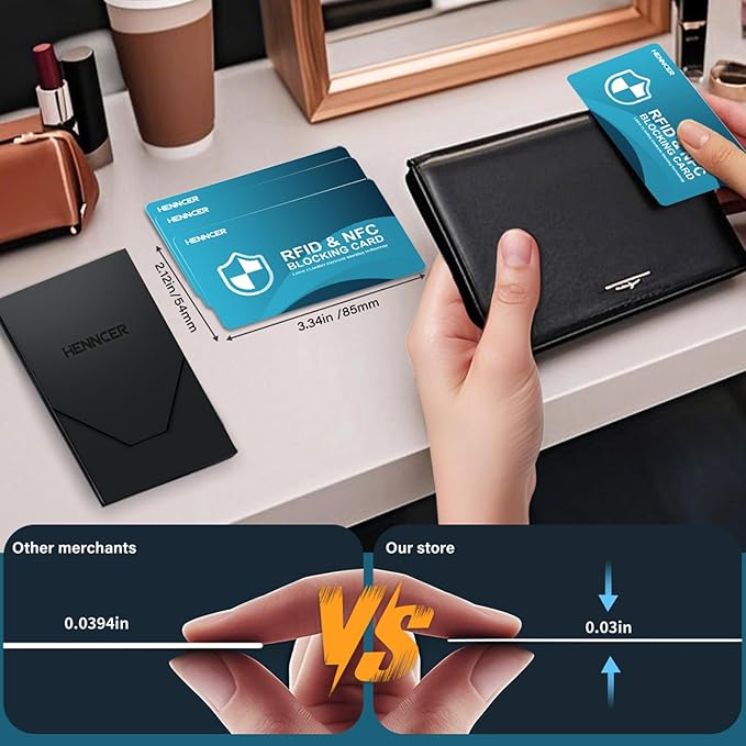 NEW RFID Blocking Card, 4 Pack Fuss Protection for Entire Wallet Shield, Credit Card Protector NFC Bank Debit Blocker, Identity Theft Prevention for Passport Travel Security (4, Blue)