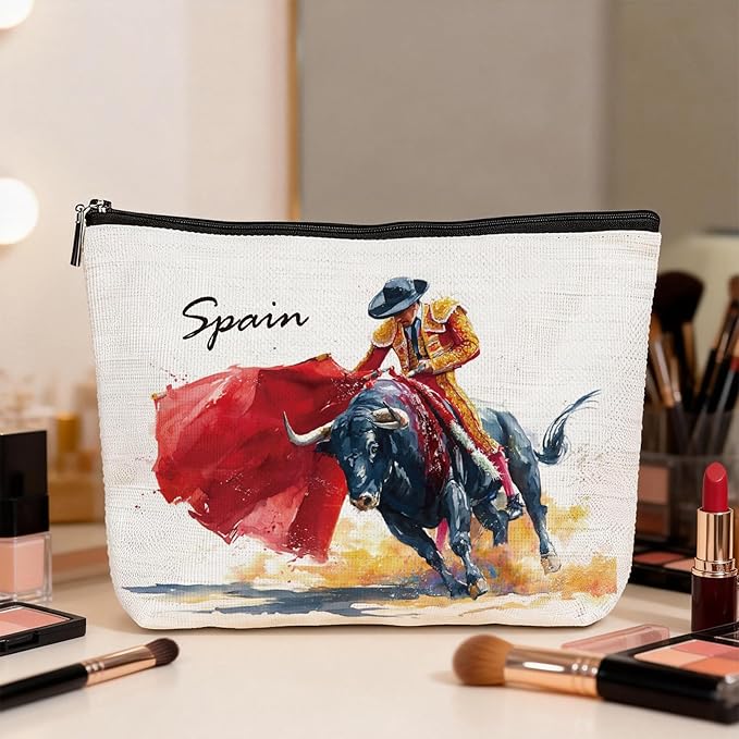 Spain Souvenirs Makeup Bag - Spain Gifts Waterproof Cosmetic Bags Travel Must Haves Portable Toiletry Organizer Pouch Party Birthday Graduation Gift for Women Daughter Mom Friends Classmates