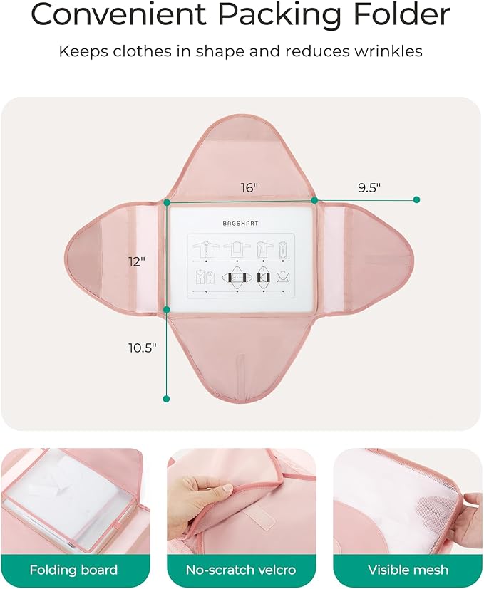 BAGSMART Garment Folder Packing Cubes for Travel, 4 Set Lightweight Travel Cubes for Wrinkle Free, Durable Suitcase Organizers Bag Set for Travel Essentials White Opal