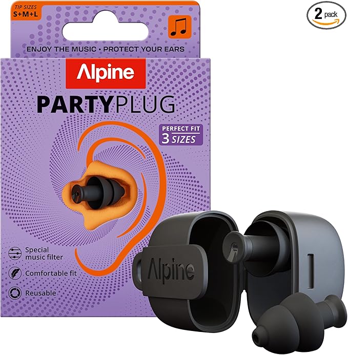 Alpine PartyPlug Concert Ear Plugs - Noise Reduction Ear Plugs for Party, Concert, Festival and Music - Reusable Earplugs (Transparent (Multisize))