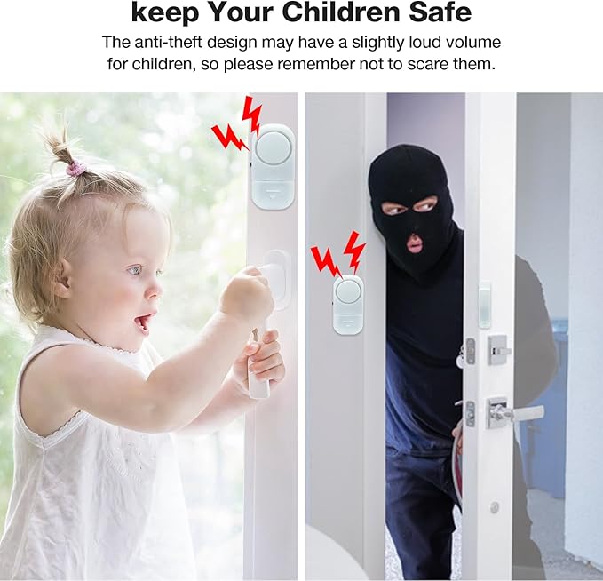 Door Window Alarm, 90DB Door Alarms for Kids Safety, Door Window Burglar Alarm-Window Pool Alarms for Home Security (2 Pack)