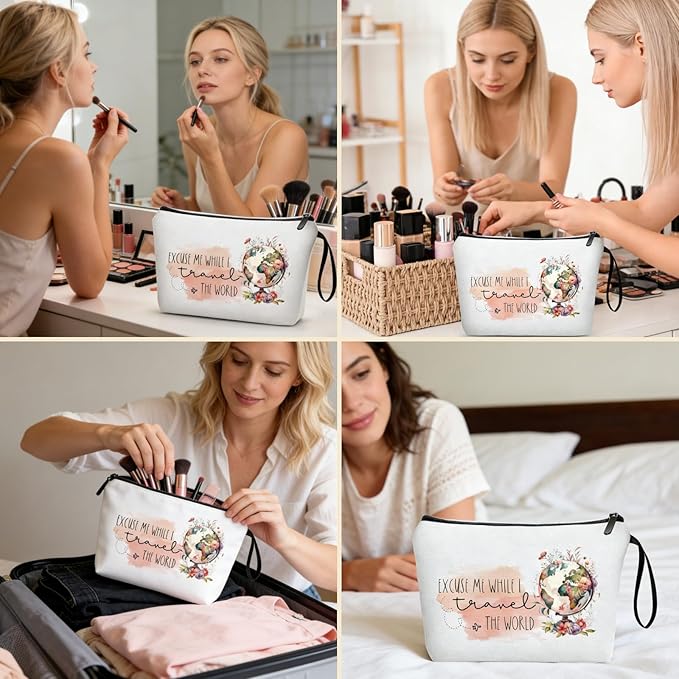 Travel Gifts for Women International Travelers Friend Daughter Coworker World Travel Accessories Cosmetic Makeup Bag Christmas