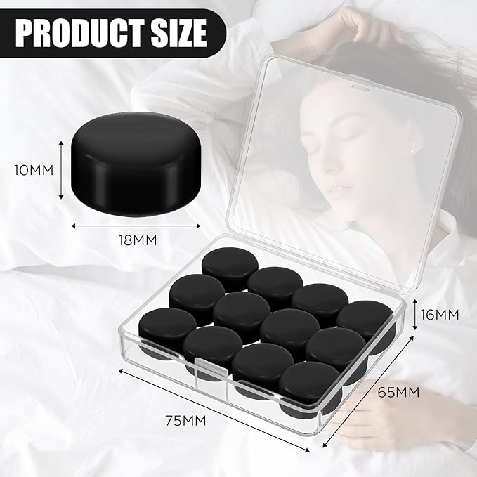 TrelaCo 12 Pack Soft Ear Plugs for Sleeping, Reusable Moldable Silicone Earplugs Noise Cancelling Reduction for Concerts, Swimming, Shooting, Snoring, Airplane, Musicians, Motorcycle (Black)